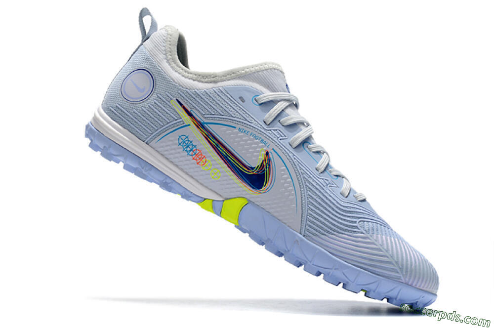 Nike Mercurial Vapor 14 Pro TF Low-Tops Football Shoes - White/Blue/Yellow 4