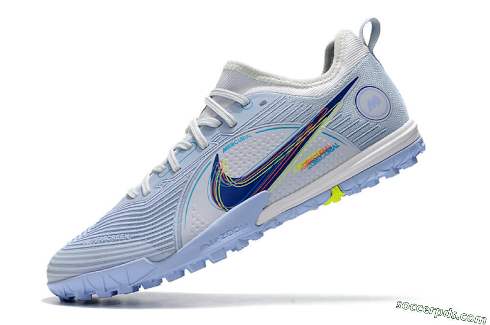 Nike Mercurial Vapor 14 Pro TF Low-Tops Football Shoes - White/Blue/Yellow 5
