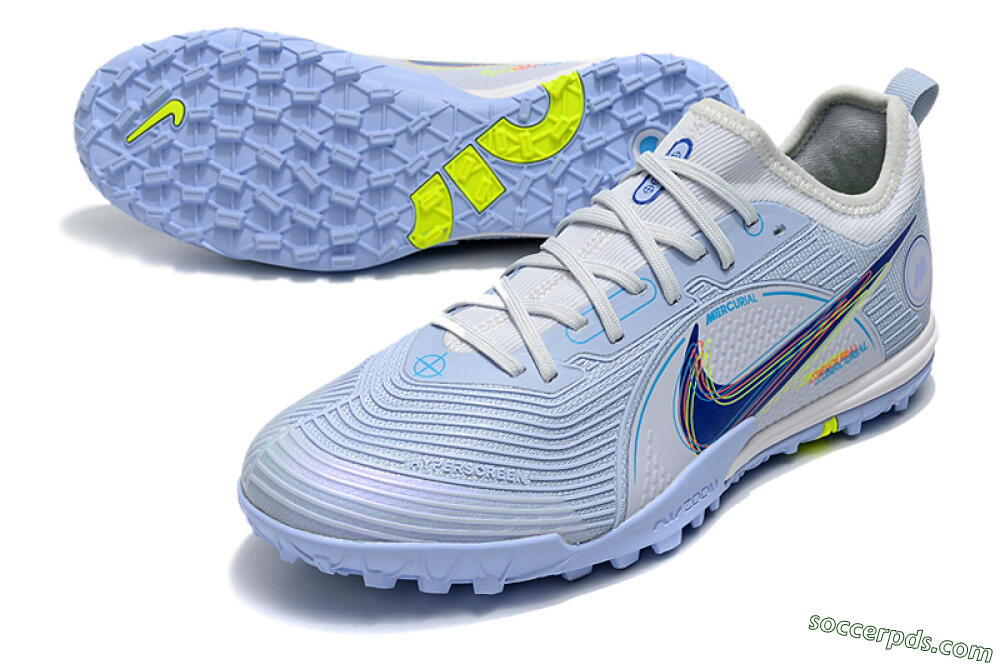 Nike Mercurial Vapor 14 Pro TF Low-Tops Football Shoes - White/Blue/Yellow 3