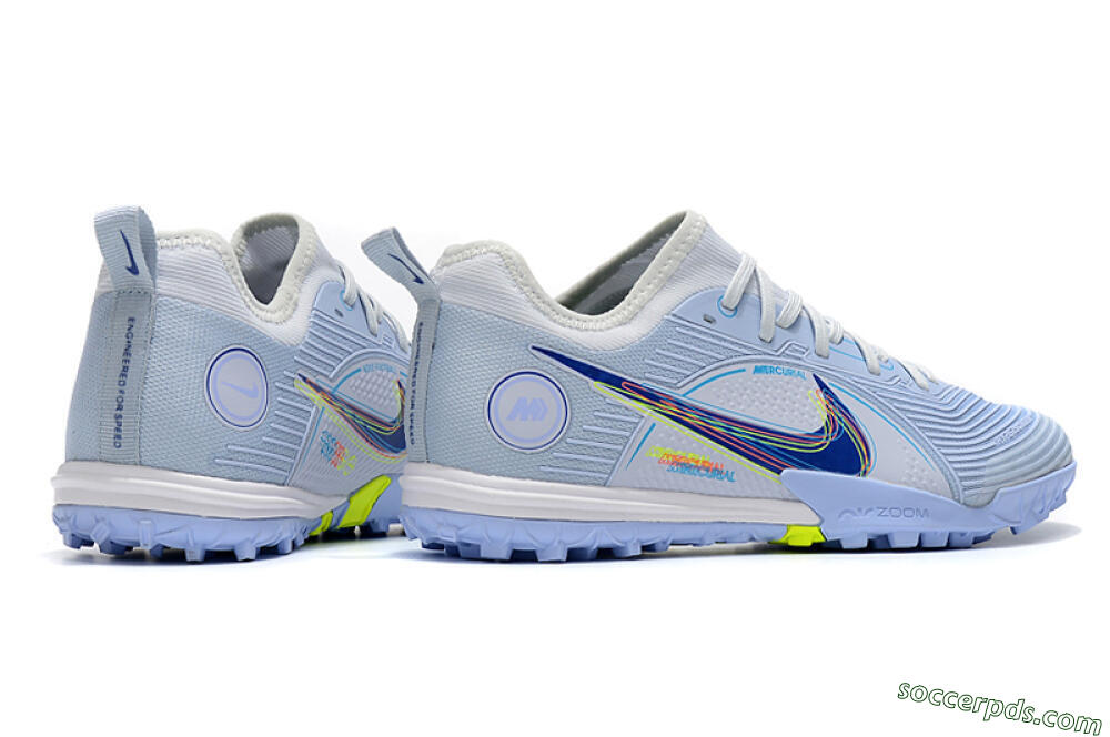 Nike Mercurial Vapor 14 Pro TF Low-Tops Football Shoes - White/Blue/Yellow 6
