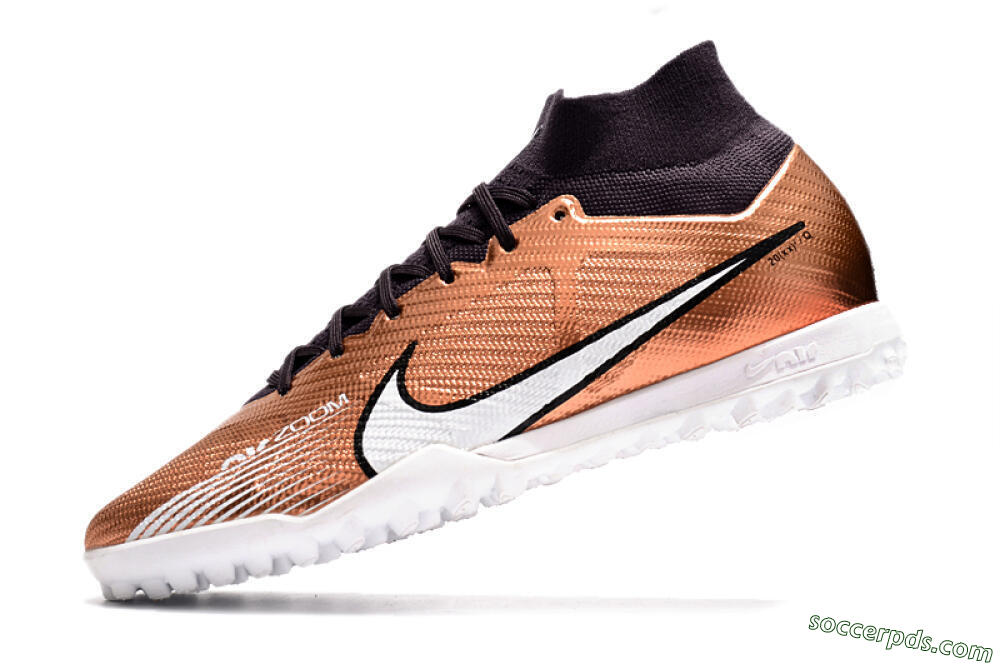 Nike Air Zoom Mercurial Superfly 9 Elite TF High-Tops Football Shoes - Gold/White/Black 5