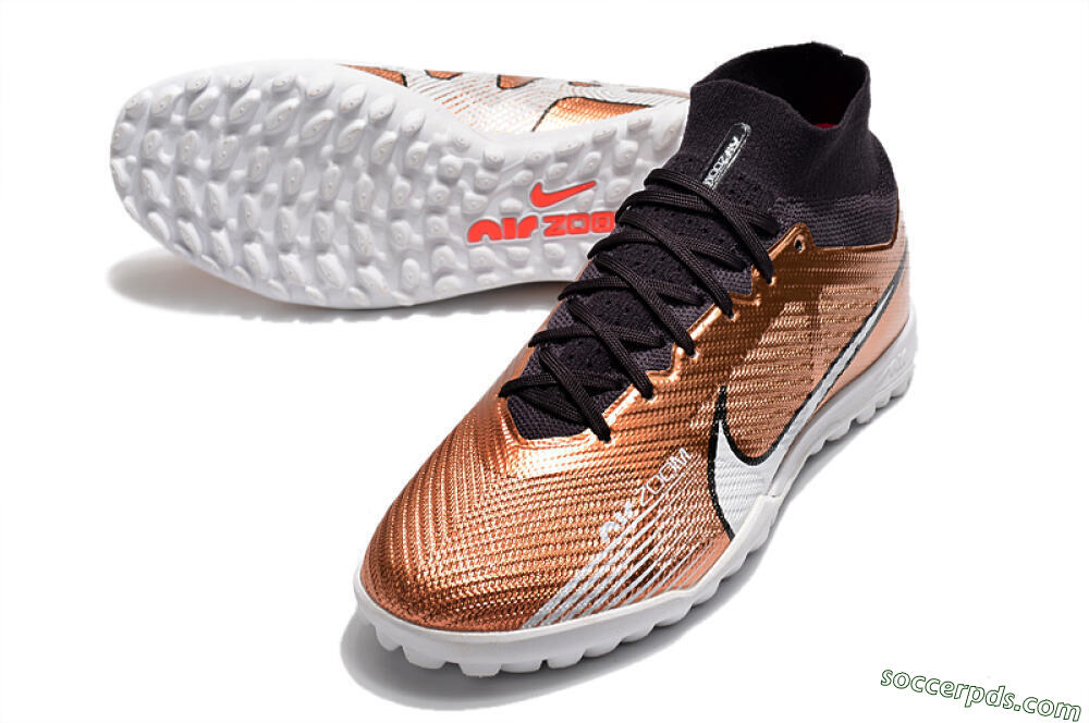 Nike Air Zoom Mercurial Superfly 9 Elite TF High-Tops Football Shoes - Gold/White/Black 3