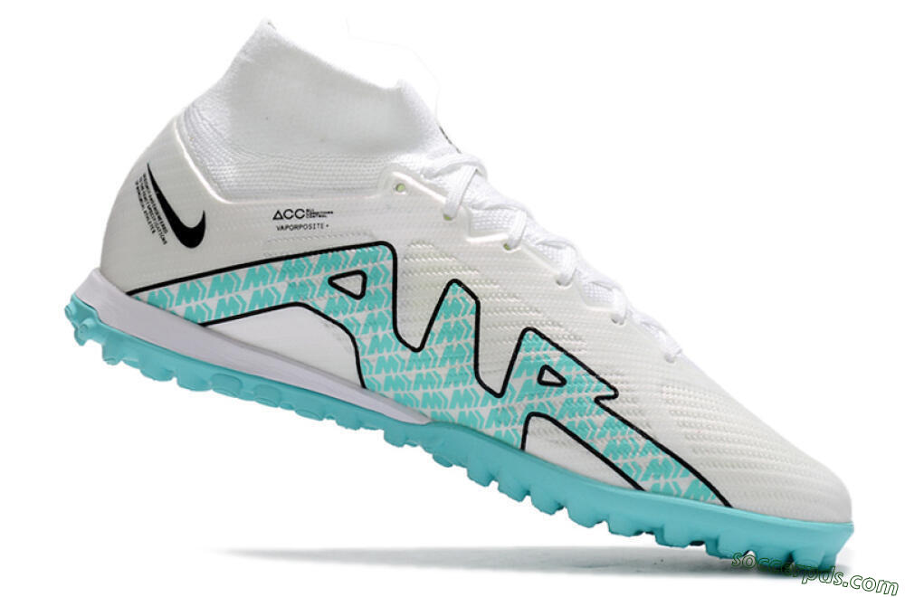 Nike Air Zoom Mercurial Superfly 9 Elite TF High-Tops Football Shoes - White/Jade/Black 4