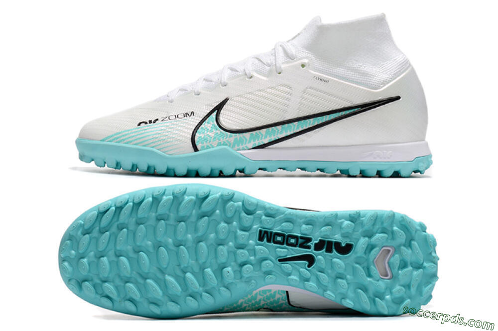 Nike Air Zoom Mercurial Superfly 9 Elite TF High-Tops Football Shoes - White/Jade/Black 0