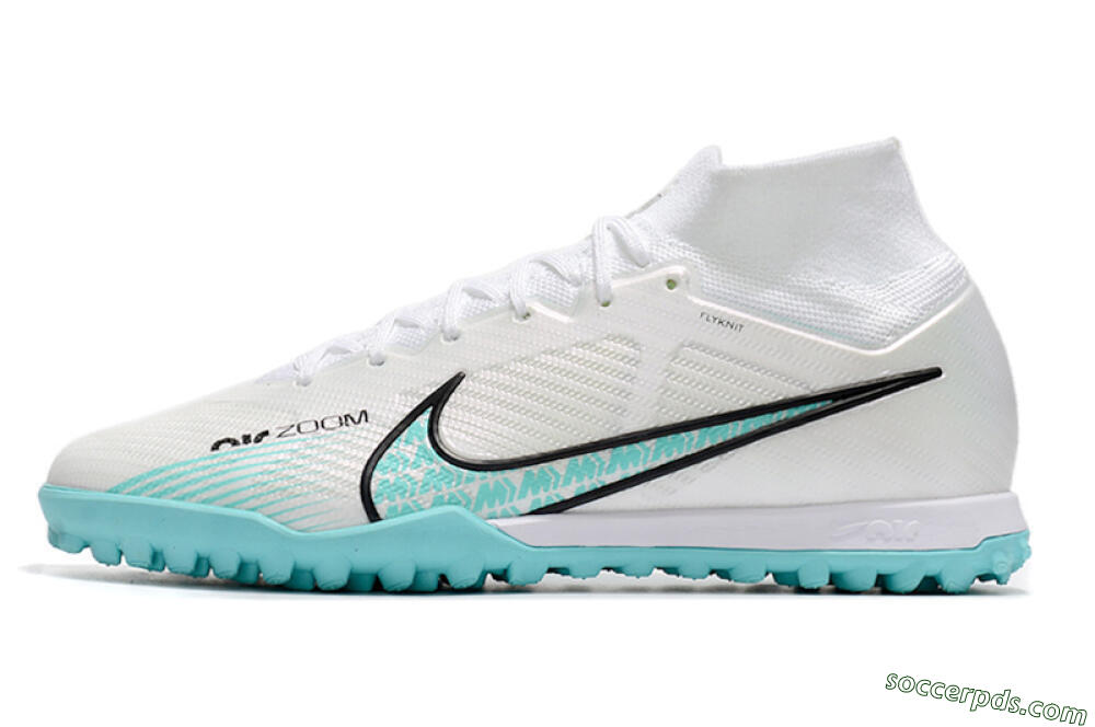 Nike Air Zoom Mercurial Superfly 9 Elite TF High-Tops Football Shoes - White/Jade/Black 2