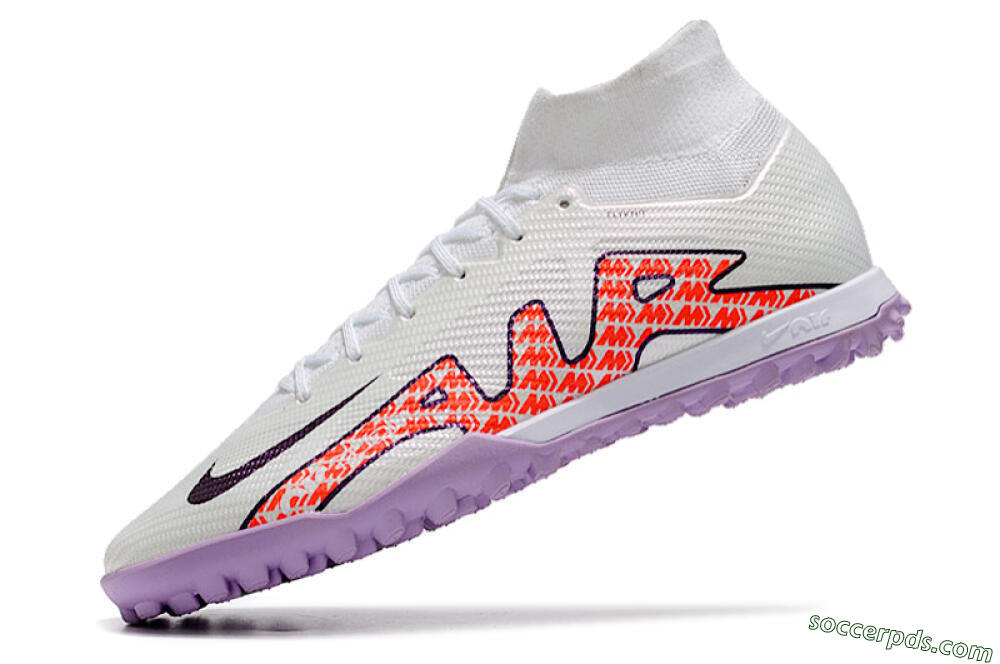 Nike Air Zoom Mercurial Superfly 9 Elite TF High-Tops Football Shoes - White/Red/Purple 5