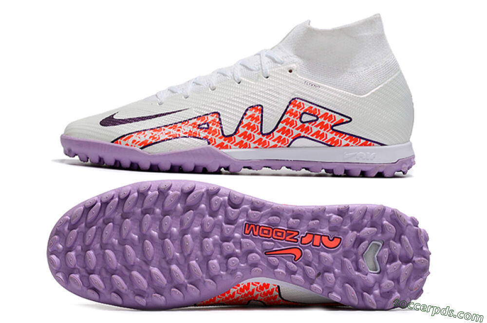 Nike Air Zoom Mercurial Superfly 9 Elite TF High-Tops Football Shoes - White/Red/Purple 0