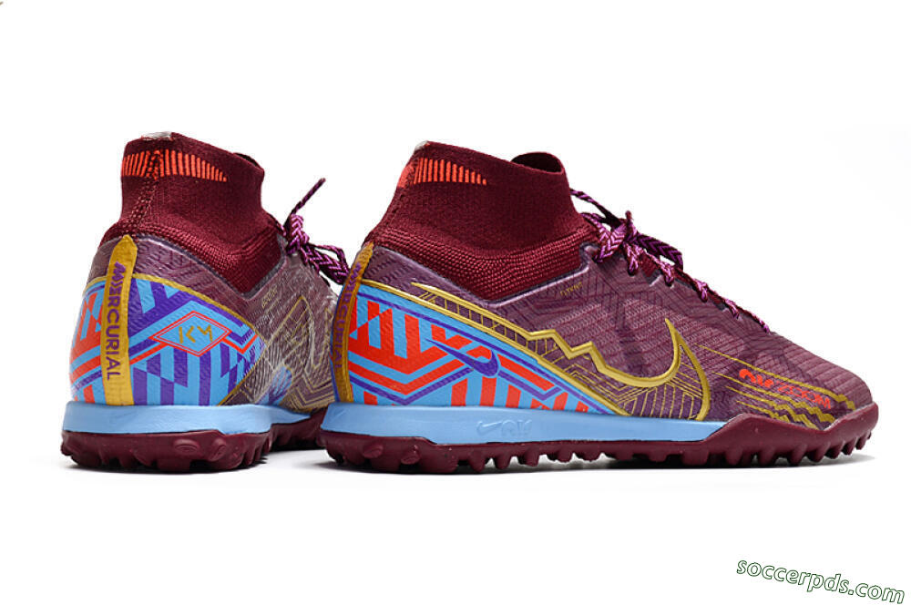 Nike Air Zoom Mercurial Superfly 9 Elite TF High-Tops Football Shoes - Red/Gold/Blue 6