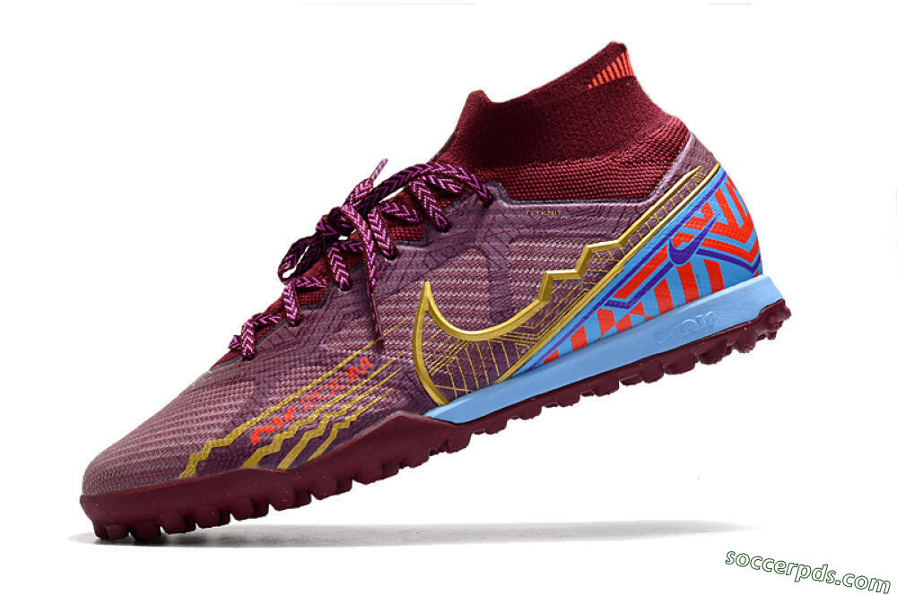 Nike Air Zoom Mercurial Superfly 9 Elite TF High-Tops Football Shoes - Red/Gold/Blue 5