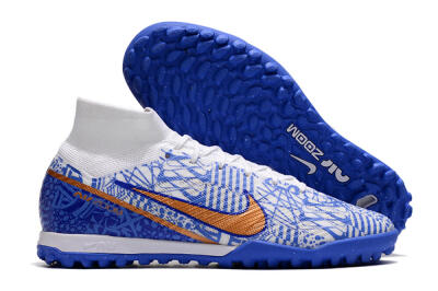 Nike Air Zoom Mercurial Superfly 9 Elite TF High-Tops Football Shoes - Blue/White/Gold