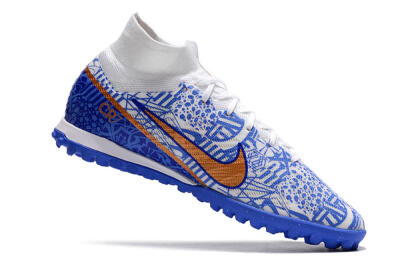 Nike Air Zoom Mercurial Superfly 9 Elite TF High-Tops Football Shoes - Blue/White/Gold