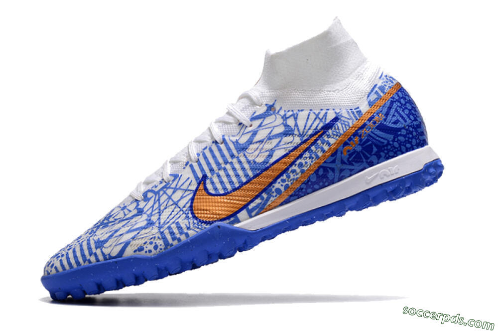 Nike Air Zoom Mercurial Superfly 9 Elite TF High-Tops Football Shoes - Blue/White/Gold 5