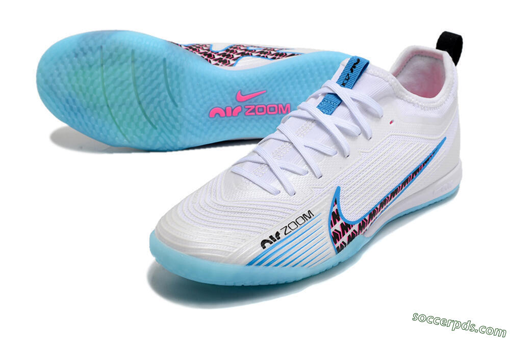 Nike Air Zoom Mercurial Vapor 15 Pro IC Low-Tops Football Shoes - White/Blue/Pink 3