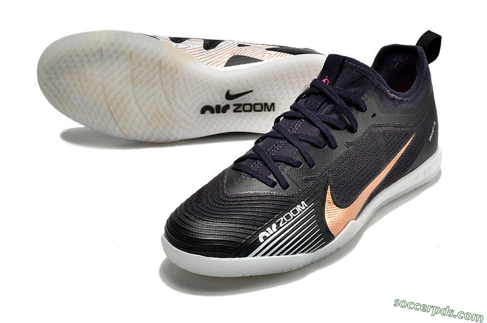 Nike Air Zoom Mercurial Vapor 15 Pro IC Low-Tops Football Shoes - Black/Gold/White 3