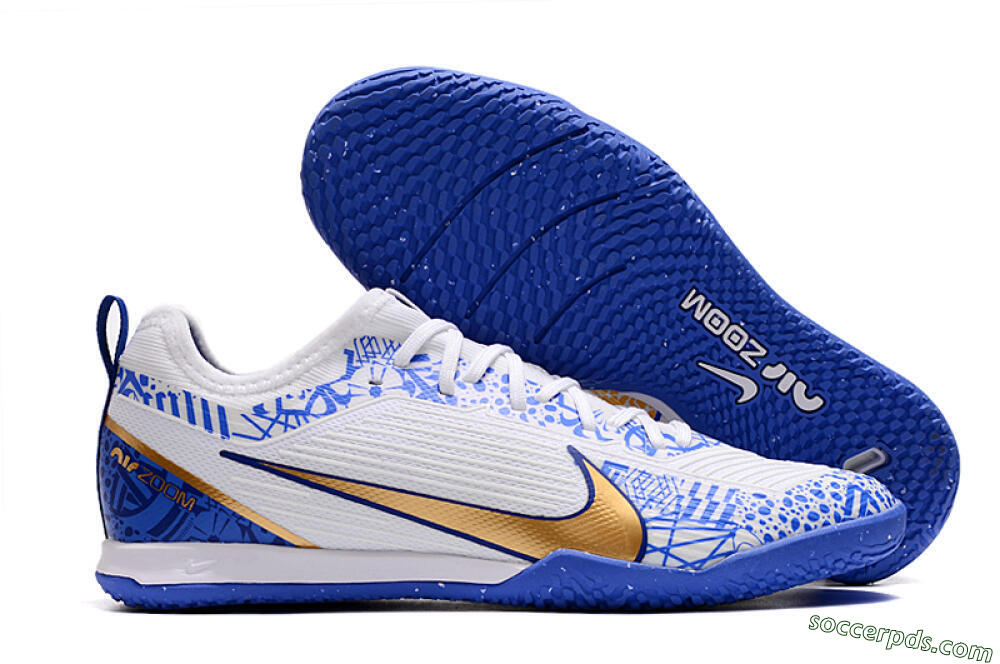 Nike Air Zoom Mercurial Vapor 15 Pro IC Low-Tops Football Shoes - White/Blue/Gold 1