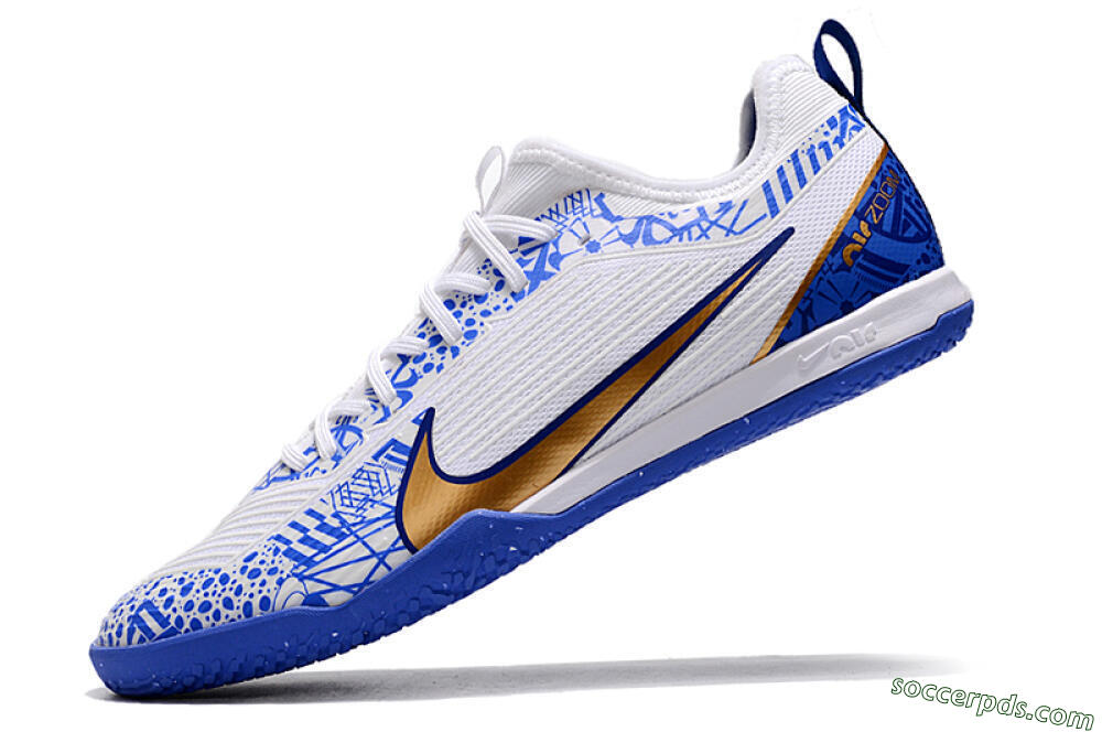 Nike Air Zoom Mercurial Vapor 15 Pro IC Low-Tops Football Shoes - White/Blue/Gold 5