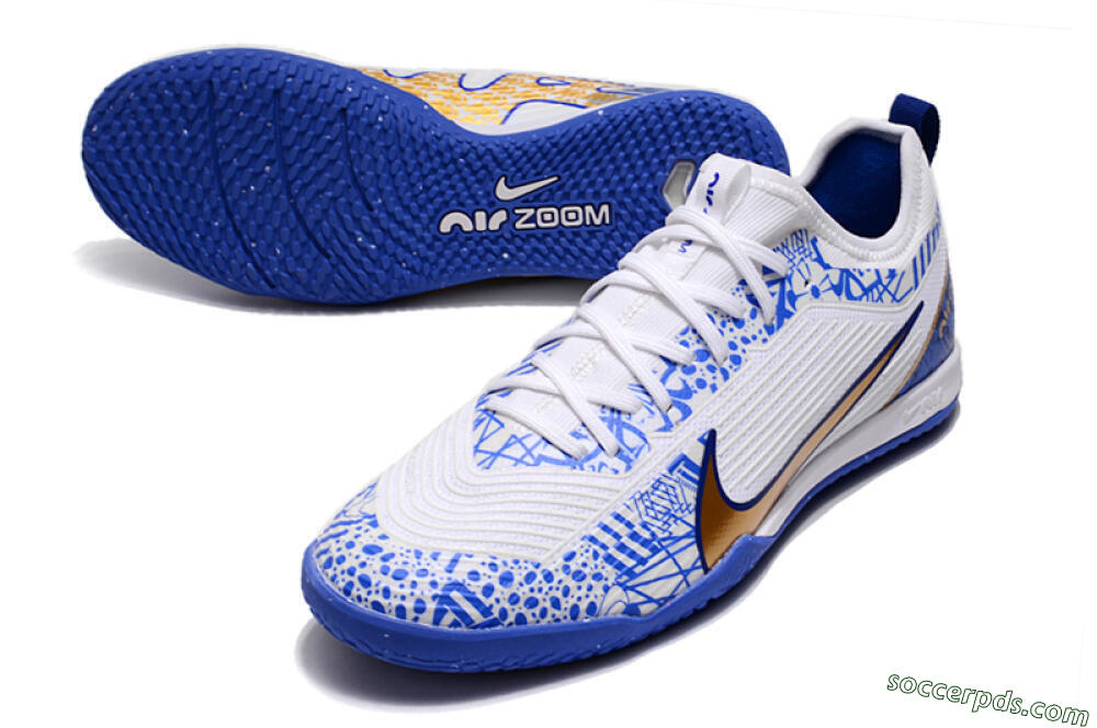 Nike Air Zoom Mercurial Vapor 15 Pro IC Low-Tops Football Shoes - White/Blue/Gold 3