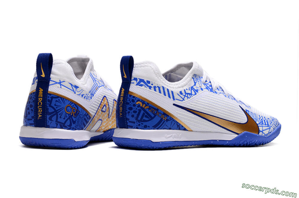 Nike Air Zoom Mercurial Vapor 15 Pro IC Low-Tops Football Shoes - White/Blue/Gold 6
