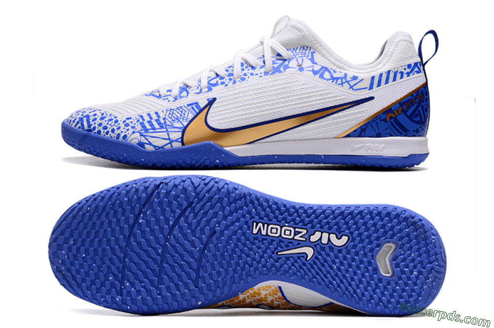 Nike Air Zoom Mercurial Vapor 15 Pro IC Low-Tops Football Shoes - White/Blue/Gold 0