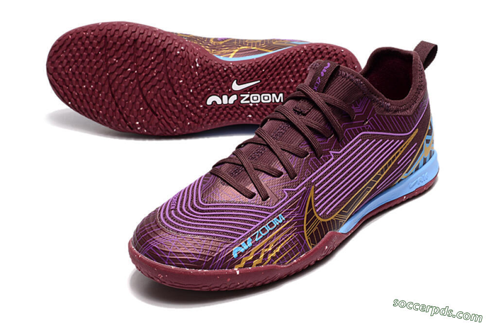 Nike Air Zoom Mercurial Vapor 15 Pro IC Low-Tops Football Shoes - Red/Purple/Gold/Blue 3