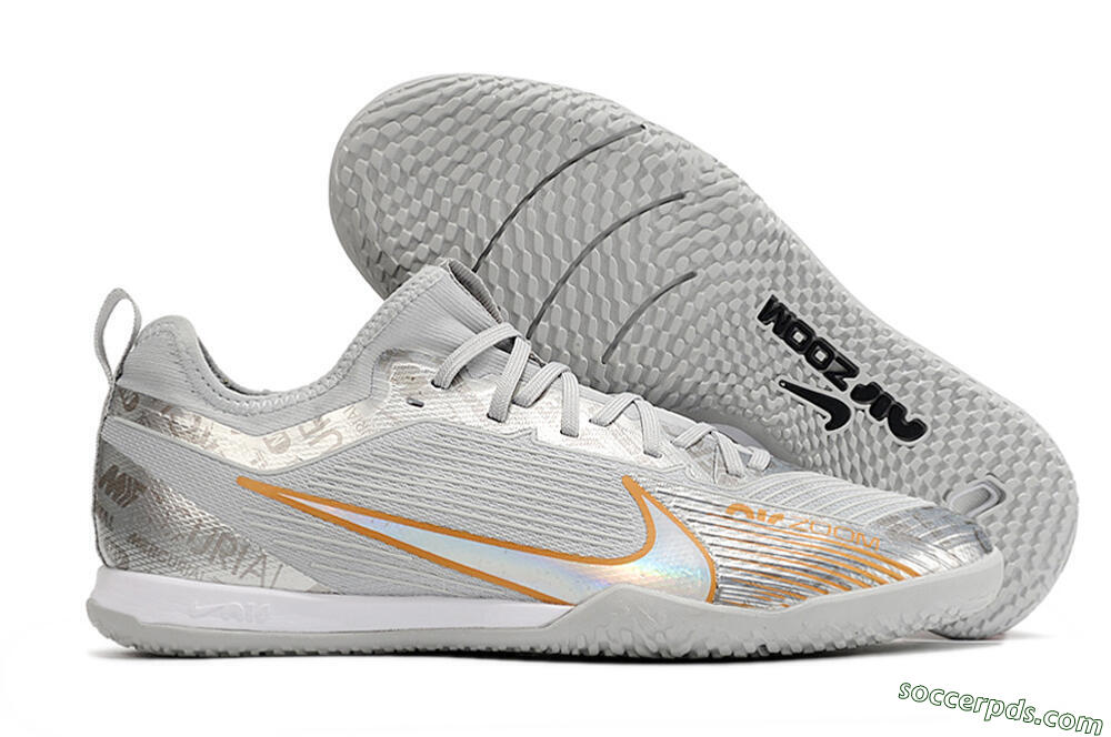 Nike Air Zoom Mercurial Vapor 15 Pro IC Low-Tops Football Shoes - Silver/Gold/White 1