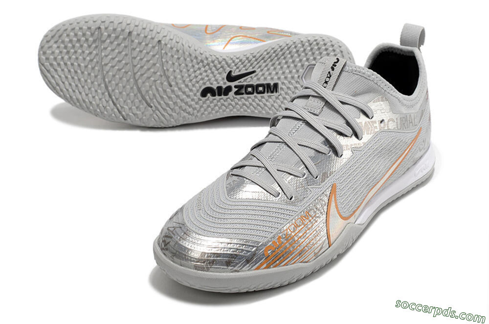 Nike Air Zoom Mercurial Vapor 15 Pro IC Low-Tops Football Shoes - Silver/Gold/White 3