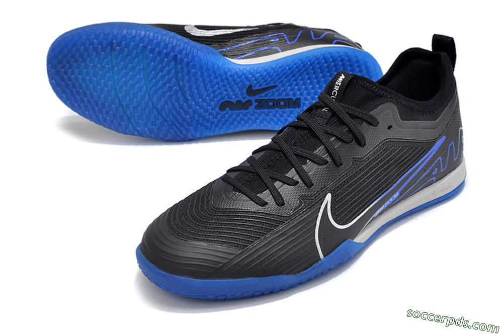 Nike Air Zoom Mercurial Vapor 15 Pro IC Low-Tops Football Shoes - Black/Silver/Blue 3
