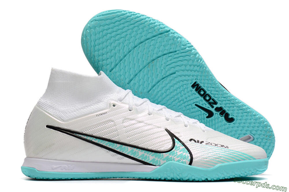 Nike Air Zoom Mercurial Superfly 9 Elite IC High-Tops Football Shoes - White/Blue/Black 1