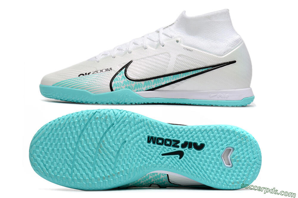 Nike Air Zoom Mercurial Superfly 9 Elite IC High-Tops Football Shoes - White/Blue/Black 0
