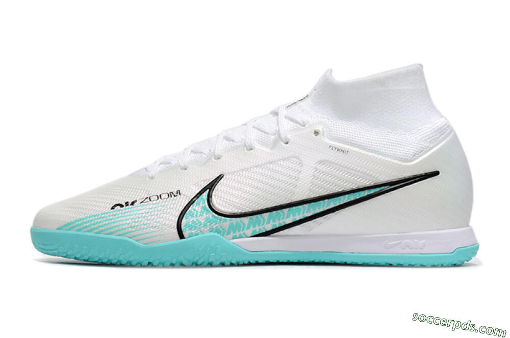 Nike Air Zoom Mercurial Superfly 9 Elite IC High-Tops Football Shoes - White/Blue/Black 2