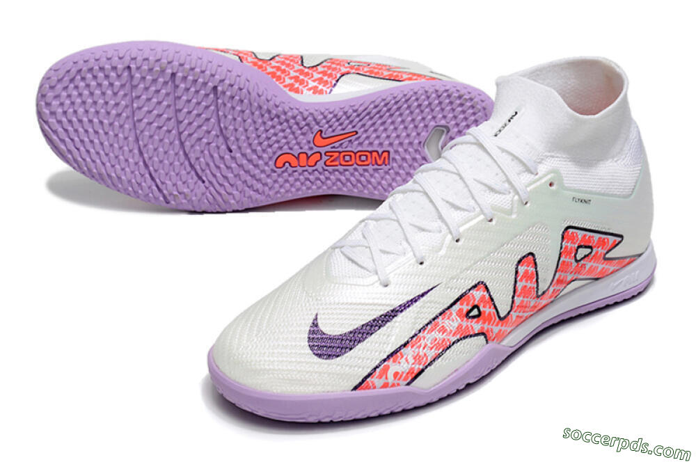 Nike Air Zoom Mercurial Superfly 9 Elite IC High-Tops Football Shoes - White/Black/Red/Purple 3