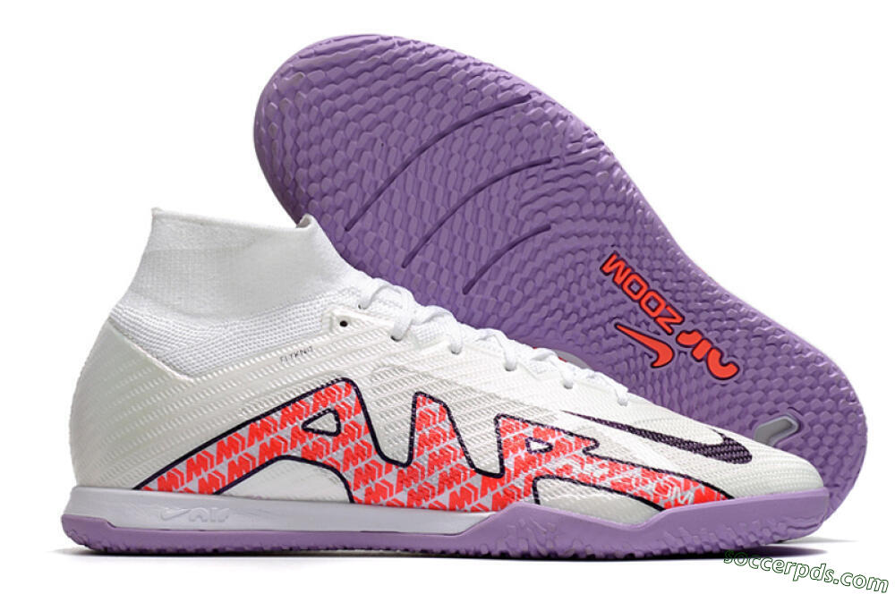 Nike Air Zoom Mercurial Superfly 9 Elite IC High-Tops Football Shoes - White/Black/Red/Purple 1