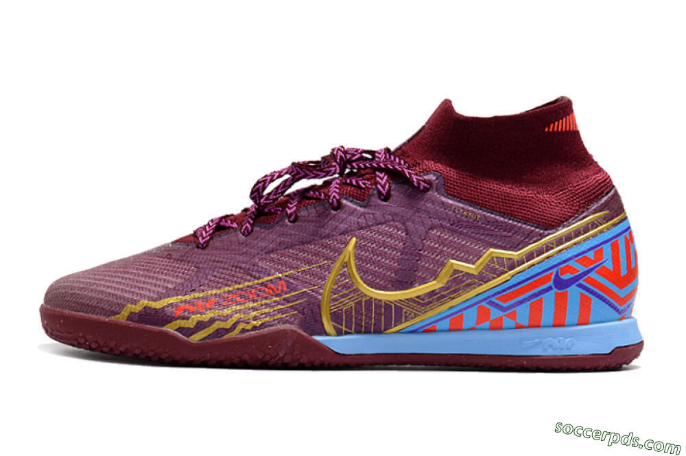 Nike Air Zoom Mercurial Superfly 9 Elite IC High-Tops Football Shoes - Red/Purple/Gold/Blue 2