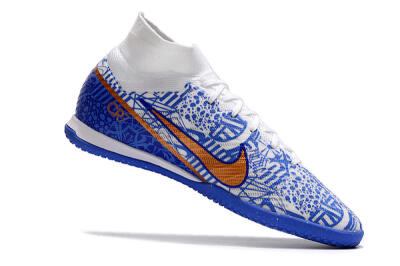 Nike Air Zoom Mercurial Superfly 9 Elite IC High-Tops Football Shoes - White/Blue/Gold