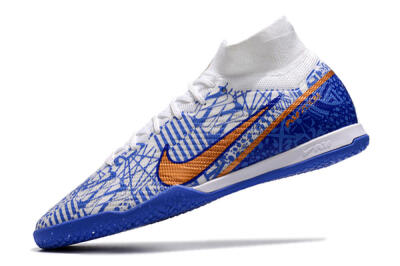 Nike Air Zoom Mercurial Superfly 9 Elite IC High-Tops Football Shoes - White/Blue/Gold