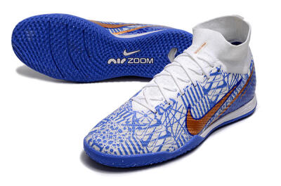 Nike Air Zoom Mercurial Superfly 9 Elite IC High-Tops Football Shoes - White/Blue/Gold