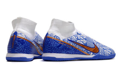 Nike Air Zoom Mercurial Superfly 9 Elite IC High-Tops Football Shoes - White/Blue/Gold