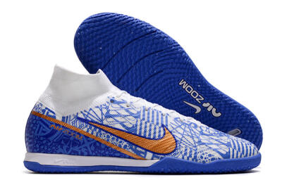 Nike Air Zoom Mercurial Superfly 9 Elite IC High-Tops Football Shoes - White/Blue/Gold