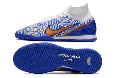 Nike Air Zoom Mercurial Superfly 9 Elite IC High-Tops Football Shoes - White/Blue/Gold