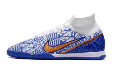 Nike Air Zoom Mercurial Superfly 9 Elite IC High-Tops Football Shoes - White/Blue/Gold