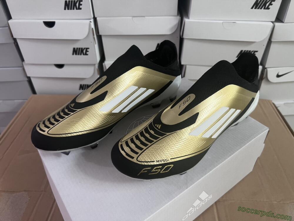 Adidas F50 Adizero Messi Laceless FG Low-Tops Football Boots - Gold/White/Black
