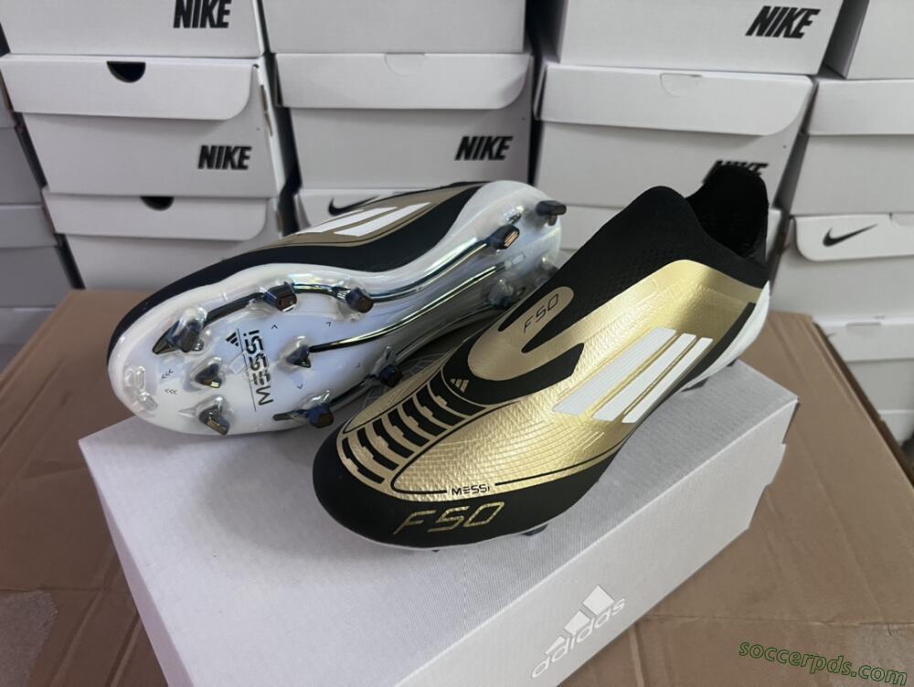 Adidas F50 Adizero Messi Laceless FG Low-Tops Football Boots - Gold/White/Black