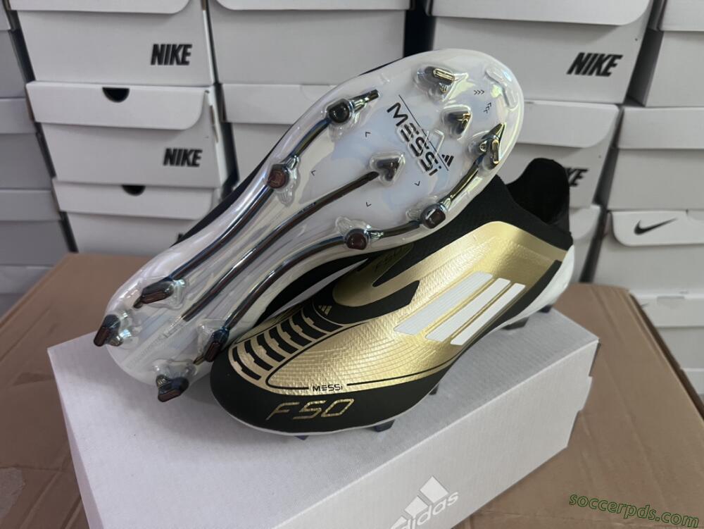 Adidas F50 Adizero Messi Laceless FG Low-Tops Football Boots - Gold/White/Black