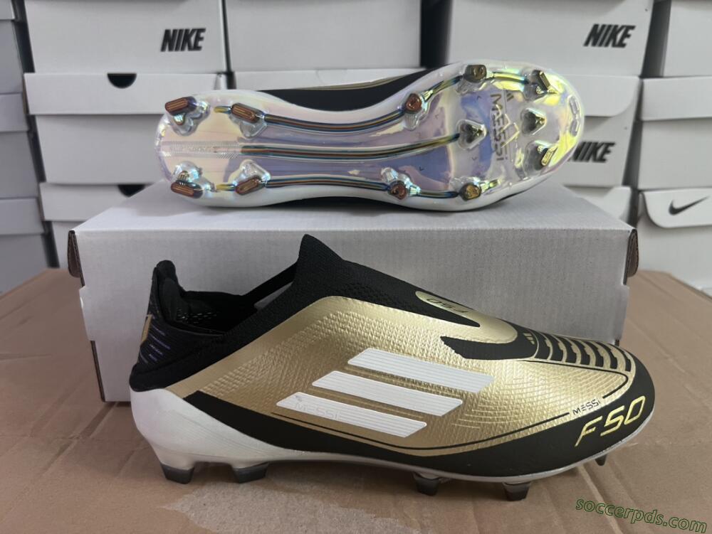 Adidas F50 Adizero Messi Laceless FG Low-Tops Football Boots - Gold/White/Black