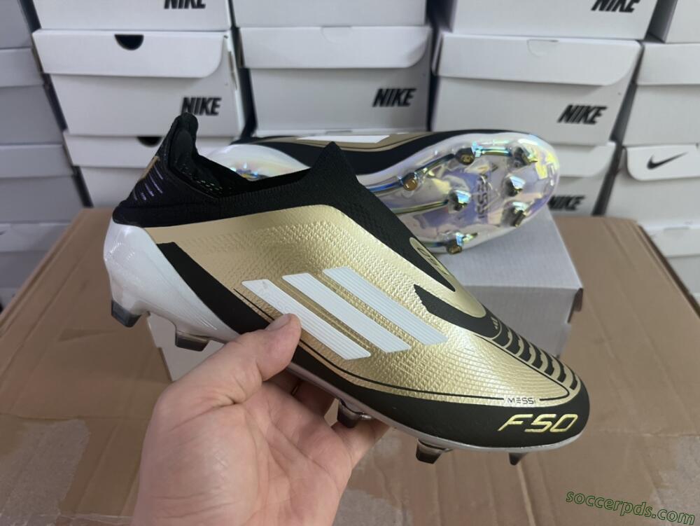 Adidas F50 Adizero Messi Laceless FG Low-Tops Football Boots - Gold/White/Black