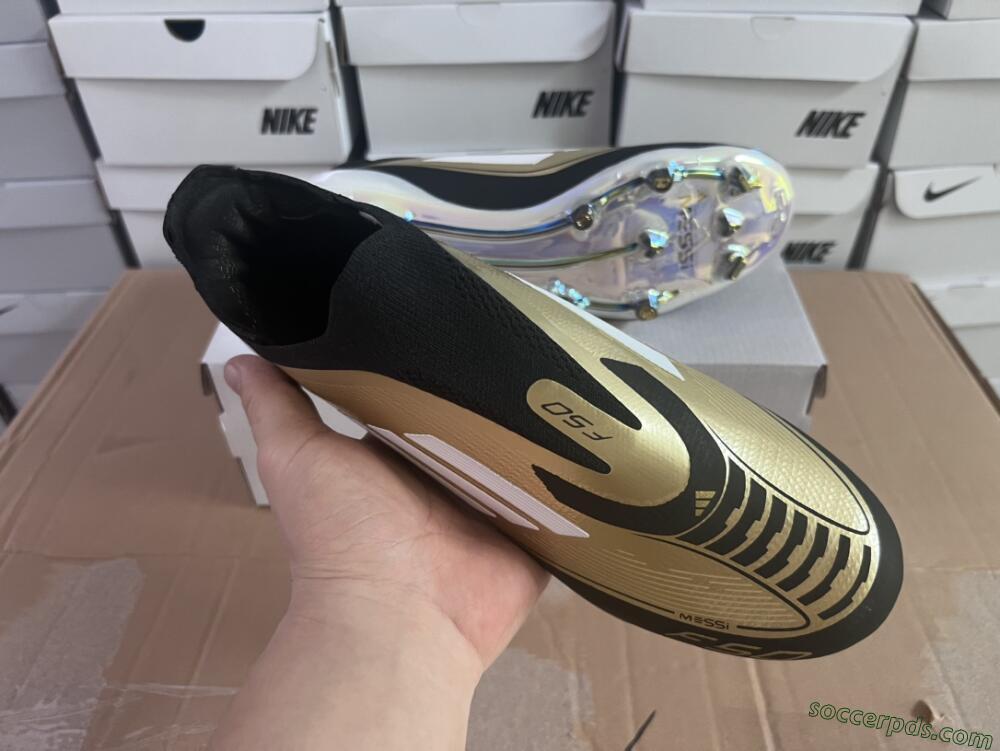 Adidas F50 Adizero Messi Laceless FG Low-Tops Football Boots - Gold/White/Black