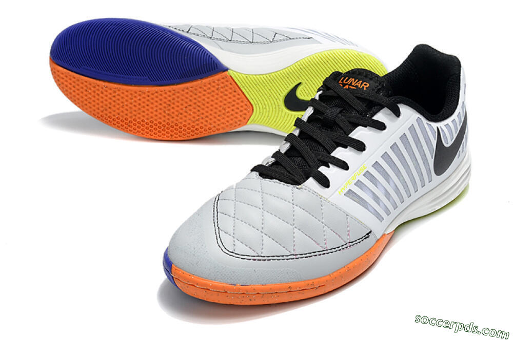 Nike Lunar Gato 2 IC Low-Tops Football Shoes - White/Silver/Black 3