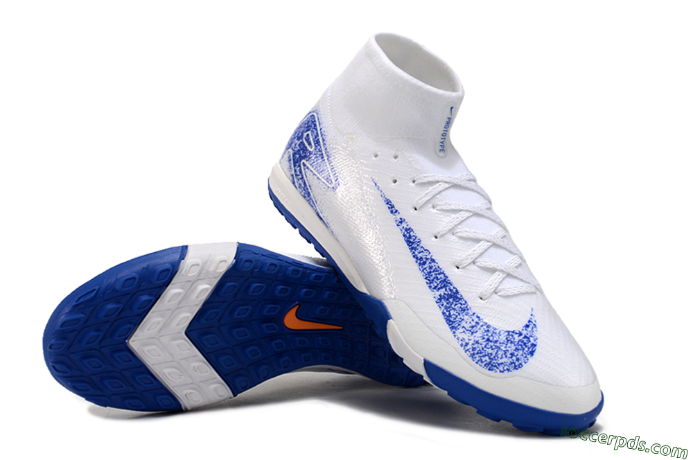 Nike Air Zoom Mercurial Superfly 10 TF High-Tops Football Shoes - White/Blue/Orange 3