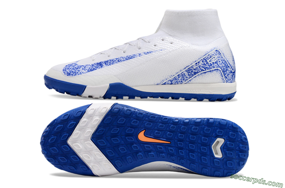 Nike Air Zoom Mercurial Superfly 10 TF High-Tops Football Shoes - White/Blue/Orange 0