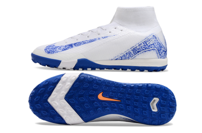 Nike Air Zoom Mercurial Superfly 10 TF High-Tops Football Shoes - White/Blue/Orange